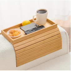 Exquilnova Sofa Tray, Sofa Backrest Shelf, Foldable Bamboo Non-Slip Couch Tray, Sofa Tray, Armrest, Couch Sofa Table Tray for Snacks Mobile Phone Cups