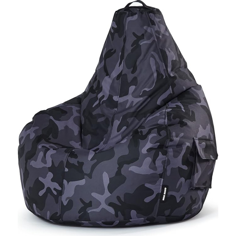 Green Bean© Beanbag with Backrest 80 x 70 x 90 cm, Gaming Chair with 230 L Filling, Cuddly Soft Washable Bean Bag, Floor Cushion, Lounge Stool, Relaxing Chair for Gamers - Camouflage