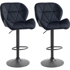 HOMCOM Set of 2 Bar Stools Swivel Bar Chairs with Backrest Height-Adjustable Bistro Stool Counter Stool Velvet Touch Armless Foam Black 51.5 x 57.5 x 93-114.5 cm