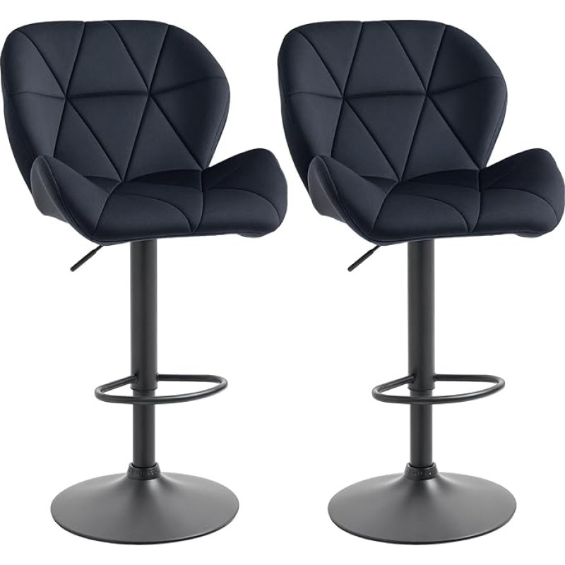 HOMCOM Set of 2 Bar Stools Swivel Bar Chairs with Backrest Height-Adjustable Bistro Stool Counter Stool Velvet Touch Armless Foam Black 51.5 x 57.5 x 93-114.5 cm