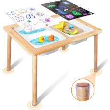 TERRAMUS Children's Table, Sensory Table, Children's Table Set with 3 Storage Spaces, Children's Furniture, Sand Play Table, Water Play Table, Wooden Sensory Table, Painting Table, Activity Table for