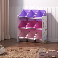[en.casa] Muxía Children's Shelf with 9 Storage Boxes, Toy Shelf with Ocean Motif, Play Shelf, White, Pink, Purple, Children's Room Organiser