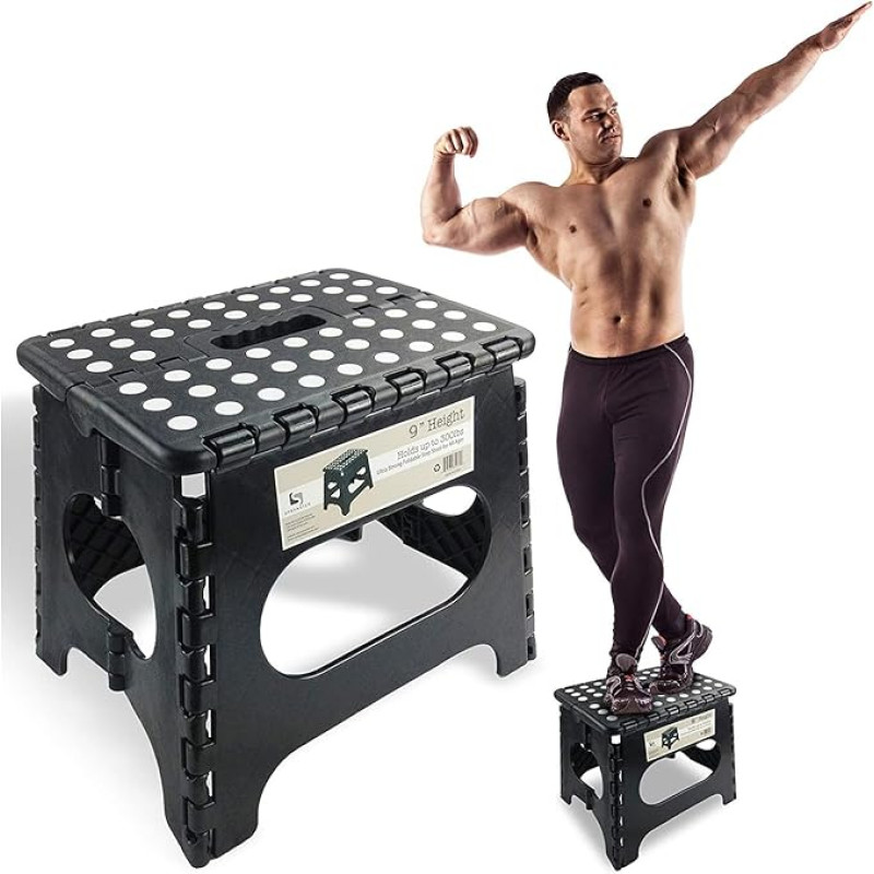 Folding Step Stool 9 Inch High Load Capacity 300 lbs Lightweight Folding Step Stool is sturdy enough to support adults and safe enough for kids