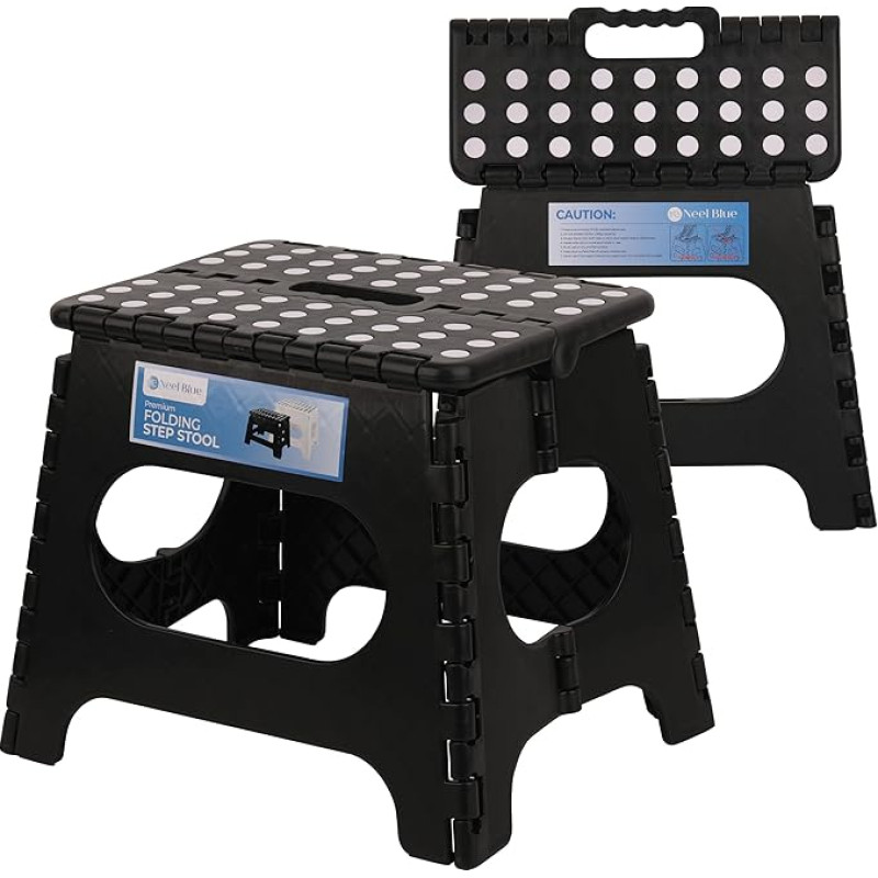 Schwarz – 27,9 cm faltbarer Tritthocker für Erwachsene & Kinder – robuster Kunststoff, kompakt, zusammenklappbarer Hocker für Zuhause, Badezimmer, Garage, Büro, Picknick – rutschfestes Design