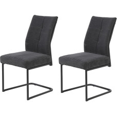 Hela Tische, Dagmar Dining Room Chairs, XL Seat Width, Comfort Seat Spring Basket, Cord Fabric, Anthracite, Metal Frame, Black, 140 kg Load Capacity, Set of 2
