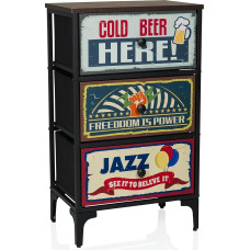 hjh LIVING Chest of Drawers with 3 Drawers Made of Non-Woven America S 77 x 30 x 45 cm Vintage Look with Motifs Metal Frame
