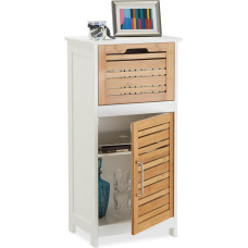 Relaxdays Bamboo Side Cabinet, Half-Height Bathroom Cupboard with Drawer, HWD: 83 x 40 x 30 cm, Hallway and Living Room, White
