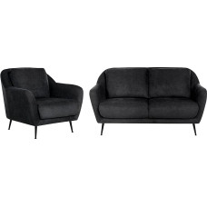 Beliani Eiby Chenille Fabric 3-Seater Sofa Set Thick Padded Seat Black