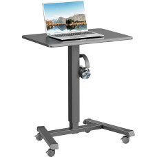 ERGOMAKER Standing Desk, Height-Adjustable Desk with 4 Wheels, 65 x 45 cm, Mobile Laptop Table, Overbed Table, Black, Standing Table, Desk Attachment, Computer Desk for Bedroom, Office, Living Room