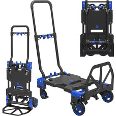 TROOZY 2-in-1 Foldable Sack Truck and Dolly Trolley, 150 kg, Heavy Duty Trolley with Retractable Handle and 4 Rubber Wheels, Portable Foldable Dolly for Luggage/Travel/Office