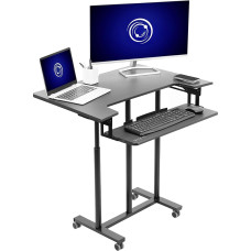 VIVO Mobile Height Adjustable Desk - Rolling Standing Desk with Extendable Keyboard Tray, Computer Workstation, Rollable Presentation Trolley, Black, CART-V06A