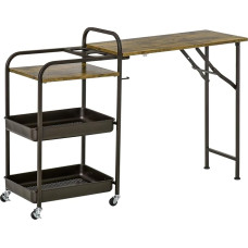 HOMCOM Kitchen Trolley Serving Trolley with 1 Folding Table Top 2 Trays and 1 Open Shelf Wheels Adjustable Foot Pads E1 Chipboard Metal Rustic Brown 118 x 36.5 x 82 cm