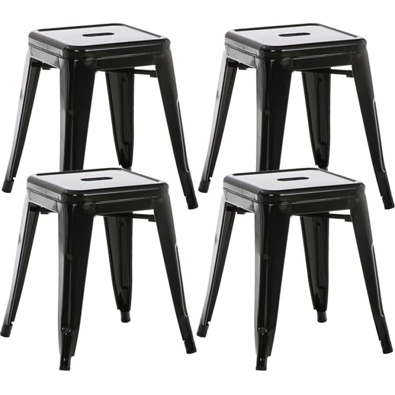 CLP Armin Set of 4 Stool Made of Metal, Stackable Stool, Seat Height of 46 cm, Easy-Care Work Stool, Colour: Black