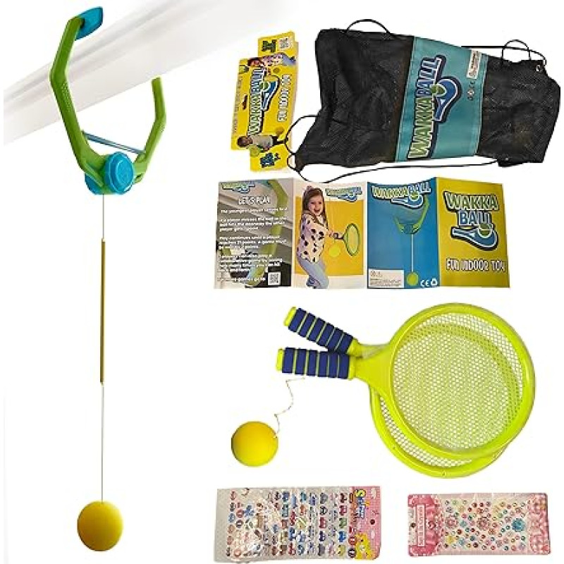 WakkaBall Kids Indoor Swing Ball Game - Hanging Ball on a String for Kids with Adjustable Height & 2 Rackets - Game for Hand-Eye Coordination - Girls & Boys Toy Ages 3+ - Includes Free Stickers
