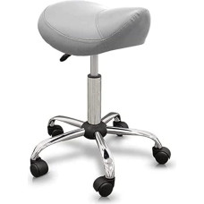 QUIRUMED Pony Stool Ergonomic Steel Frame Silver Faux Leather Padding Height Adjustable Padded Seat Swivel Wheels 150kg Silver