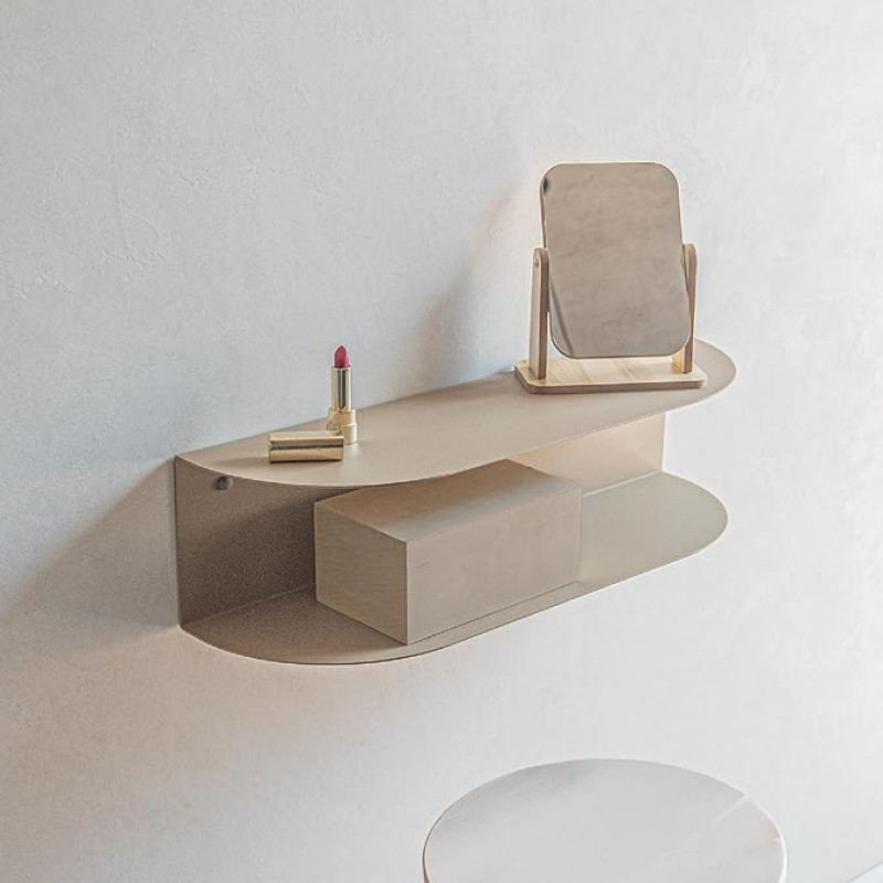 MILUKA Dressing Table Hanging 60 cm Beige | Floating Wall Shelf for Hallway with 2 Levels for Makeup & Bedroom | Also as a Bedside Table or Console Table | Ovva Model