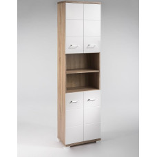 byLIVING Nebraska Tall Bathroom Cabinet Sonoma Oak Doors High Gloss White Varnished Bathroom Cabinet 4 Doors with Open Elements and Lots of Storage Space W 50 x H 192 x D 31.5 cm
