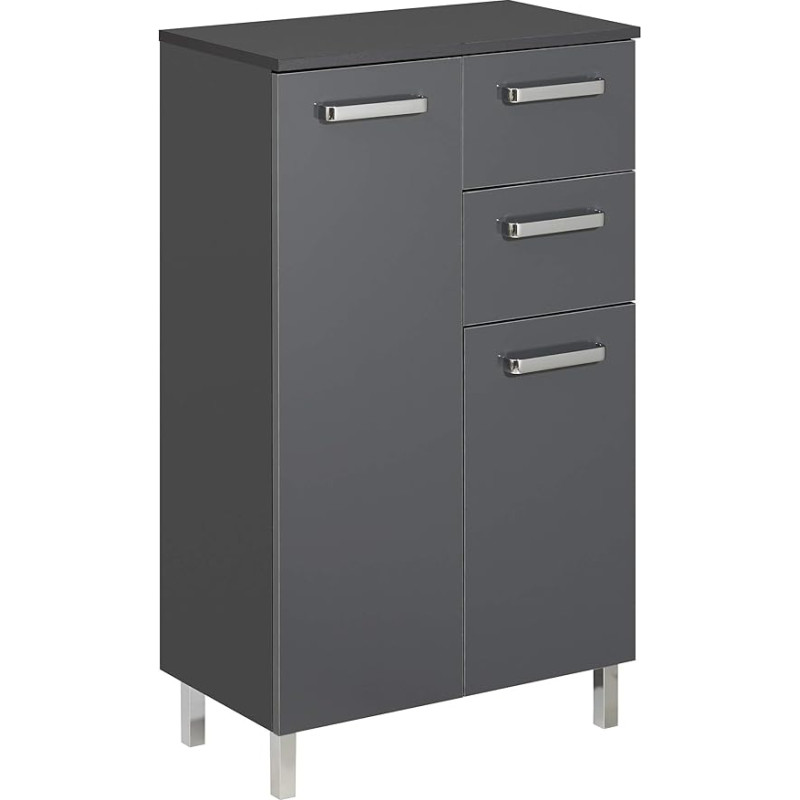Pelipal Quickset 311 Bathroom Cabinet Gloss Anthracite 60 cm Wide Base Cabinet with 2 Doors, 2 Drawers and 1 Shelf