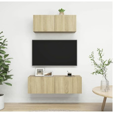 Homgoday TV-Set 2 Stück Sonoma-Eiche aus Spanplatte, TV-Schrank, Unterschrank für TV, Couchtisch, Wohnzimmer, TV-Ständer für Wohnzimmer