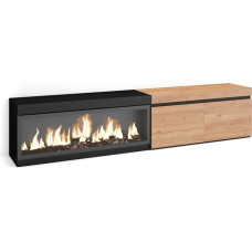 Skraut Home TV Cabinet, Lowboard, for Living Room and Dining Room, 210, for TVs up to 80 inches, Electric Fireplace, XXL, Modern Style, Oak Black