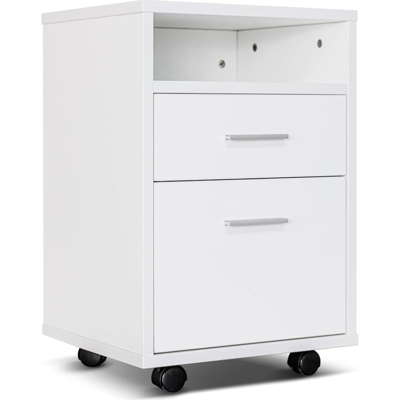 One Living Office Chest of Drawers with Wheels, Cabinet with Two Drawers - Easy Assembly (White, L 40 x W 35 x H 60 cm)