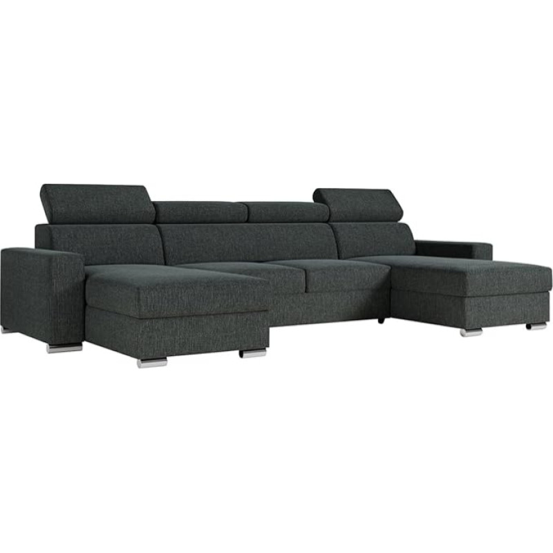 MKS MEBLE Fox U Shape Sofa with Sleep Function, Living Landscape XXL, Couch with Bed Box - Fox U Dark Grey Matana