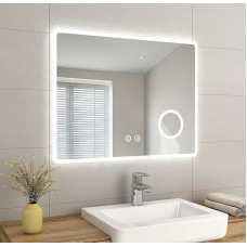 EMKE LED Bathroom Vanity Mirror, Slim Bathroom Mirror with Shaver Socket, Bluetooth Speaker, LED Lights, 3X Magnification, Touch Switch, Demister Pad, 900 x 700 x 35mm