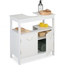 Relaxdays Vanity Unit 2 Compartments Siphon Hole Rope Handles Bathroom Cabinet 60 x 60 x 30 cm White