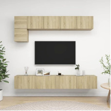 Homgoday TV Set 5 Pieces Sonoma Oak Chipboard TV Cabinet TV Cabinet Coffee Table Living Room Table TV Stand for Living Room