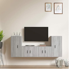 Homgoday TV-Möbel-Set 4 Stück Sonoma Grau aus mehrschichtigem Holz, TV-Schrank Wohnzimmer, TV-Schrank Couchtisch Couchtisch TV-Ständer für TV Wohnzimmer Möbel