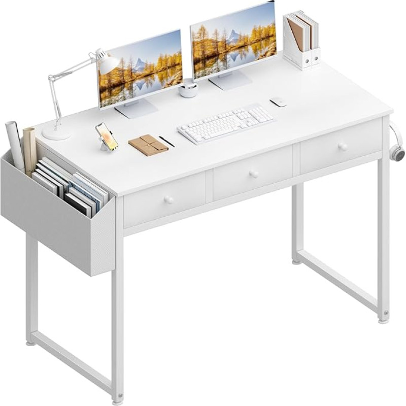 Lufeiya Home Office Computer Desk with Three Drawers 40 Inch Study Desk White