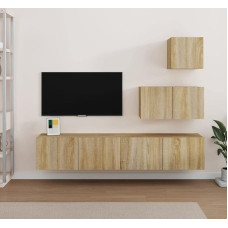 Homgoday TV-Möbel-Set 4 Stück Sonoma-Eiche aus mehrschichtigem Holz, TV-Schrank, niedriger TV-Schrank für Couchtisch Wohnzimmer industrielle TV-Ständer Wohnzimmer 60/80 x 30 x 30 cm Eiche Sonoma