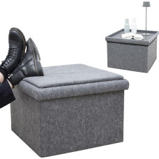 DuneDesign 3-in-1 Sofa Stool with Storage Space and Tray, 56 x 56 x 40 cm, Felt Side Stool, Footstool for Armchairs, Seat Chest with Storage Space, Foldable Stool, Storage Box with Lid, Couch Stool,