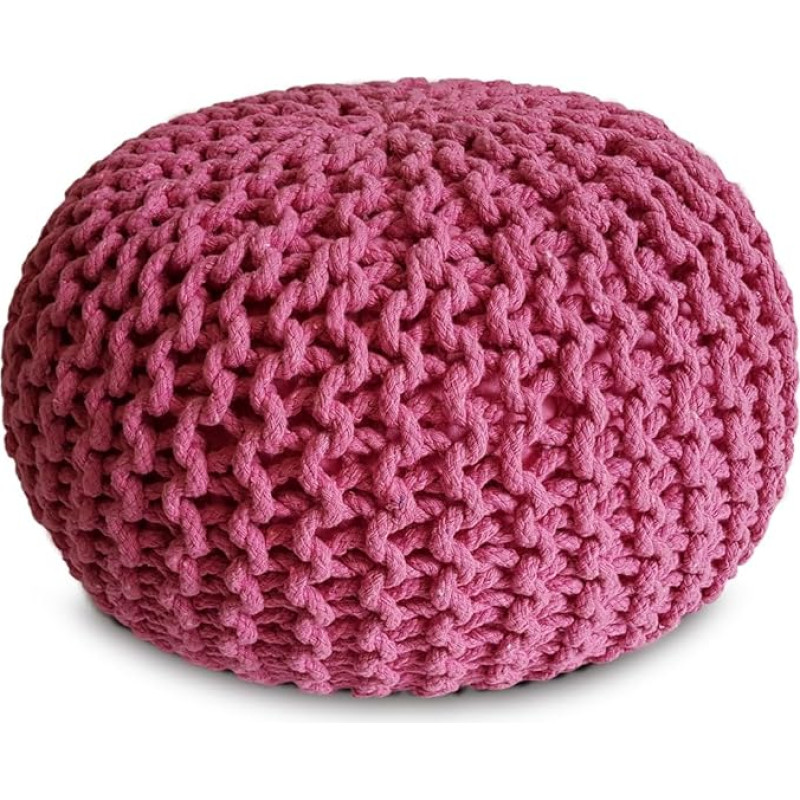 Amago home Knitted Stool Pouf Diameter 45 or 55 cm Floor Cushion Seat Pouf XXL Cotton Sustainable Size Diameter 45 cm Pink