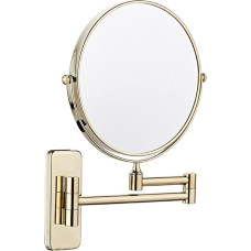 Nicesail Wall Cosmetic Mirror with Magnification 10x - Makeup Mirror Gold - 360° Swivel Extension - Shaving Mirror Wall Mounted - Magnifying Mirror for Bathroom, Diameter 20 cm