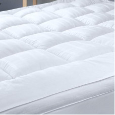 Extra Thick Mattress Topper Super King 100% Cotton Soft Mattress Topper with Elastic Corner Straps Baffle Stitched for Even Filling Machine Washable