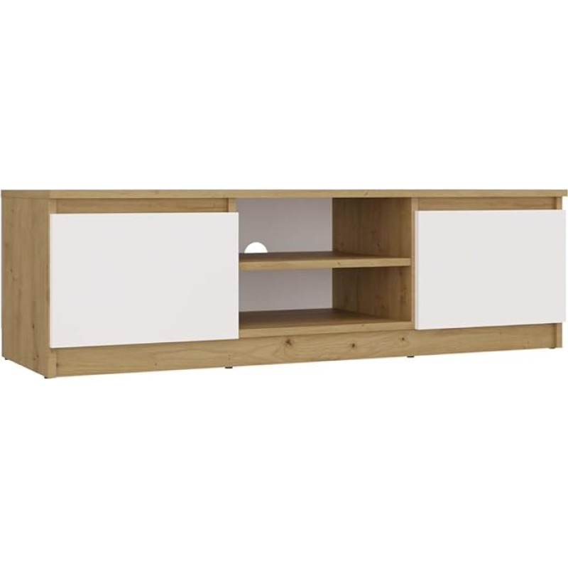 CDF TV Stand - TV Cabinet with Cable Guide and Push-to-Open Fronts - 120 cm TV Lowboard for Living Room Bedroom - Space for Decorative Plants Devices - Oak Artisan White RTV120