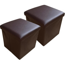 Natsen Set of 2 Foldable Seat Cubes with Storage Space, Footstool Storage Box, Seat Chest Made of Faux Leather, 38 x 38 x 38 cm, Brown