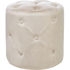 Pouf Velvet Beige Round 40 cm Quilted with Button Stitching Chesterfield Style Corolla