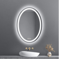 AI-LIGHTING Oval Bathroom Mirror with Lighting 50 x 70 cm Bathroom Mirror with Touch Switch Dimmable 3 Light Colours Anti-Fog Bathroom Mirror with Light Wall Mirror for Bathroom 3000K-6400K