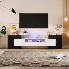 Ligterra Stylish TV Cabinet Lowboard High Gloss White 200cm LED Lighting Living Room Furniture Modern Design Elegant Glass Surface