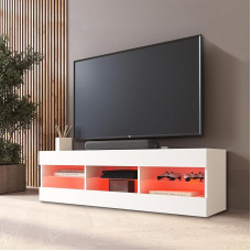 Komodee Tivoli TV Cabinet, White/White, Width 140 cm x Height 40.5 cm x Depth 35.5 cm, LED RGB for Living Room, Bedroom