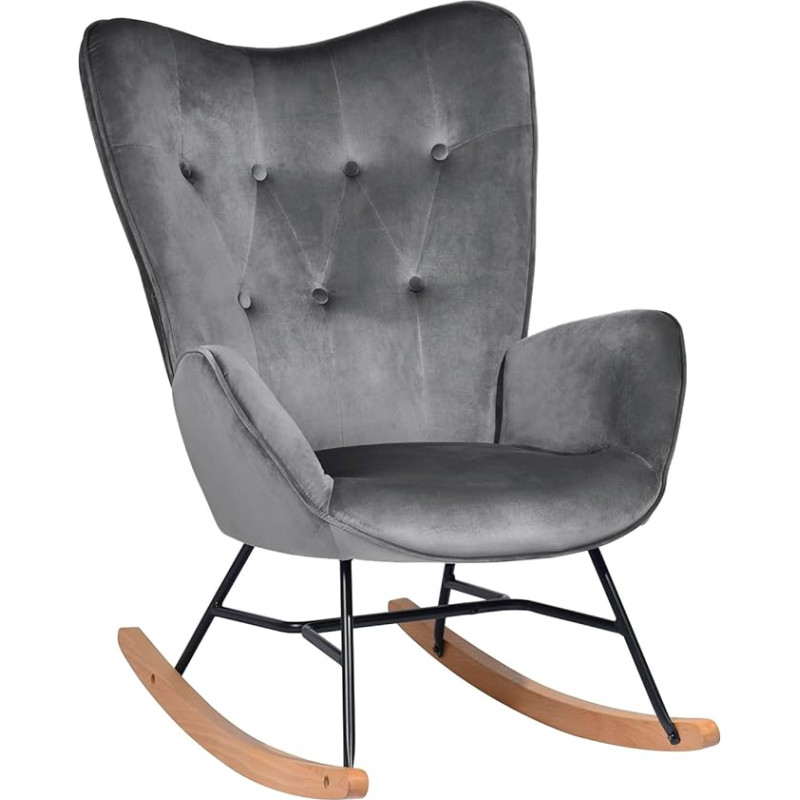 39F Furniture Dream Scandinavian Velvet Rocking Chair Upholstered in Grey with Wooden Rocker and Black Metal Frame Modern Accent Chair for Living Room Kids Room Bedroom Green 68x87