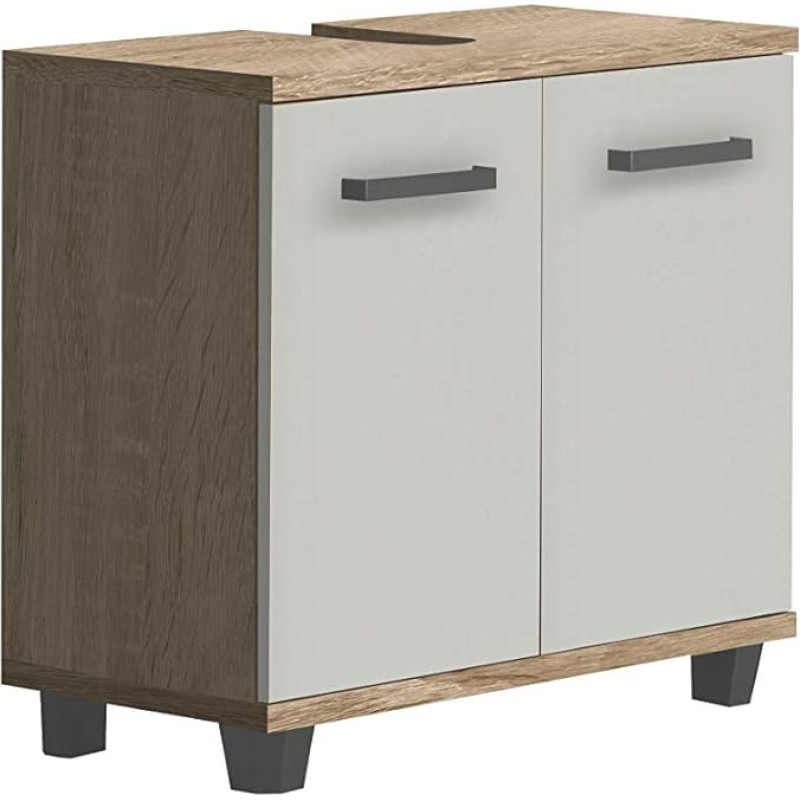 FORTE Veris Vanity Unit with 2 Doors, Wood-Composite Sonoma Oak / White High Gloss, 62 x 68.6 x 34.8 cm