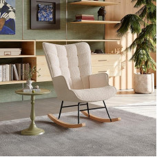 BLSYHDH Rocking Chair, Rocking Chair, Wooden Outdoor Chair with Backrest, Nursing Chair, for Bedroom, Living Room, Balcony (Velour Beige)