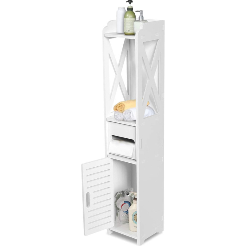 Bathroom Storage Column - Toilet Furniture - White 15.5 x 15 x 80 cm