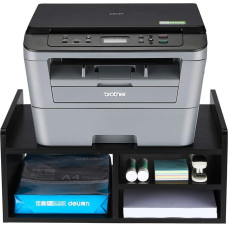 PAG Wooden Desk Printer Holder 50.8 L x 38 W x 22.9 H Desk Shelf Attachment with 3 Compartments, Printer Stand for Office and Home, Black