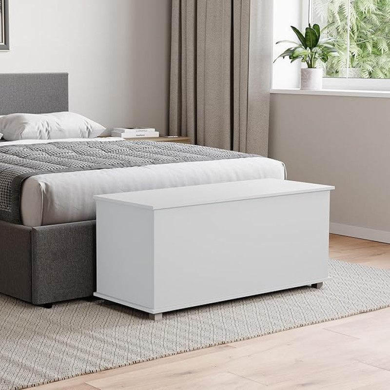 Vida Designs Leon Storage Ottoman Wooden Chest with Lid Stool Window Sill Blankets Bedding Toy Box Footstool White