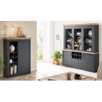 Lomadox Living Room Furniture Set with Lighting in Anthracite with Wotan Oak Nb.