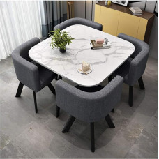 Modern Marble Coffee Table Set with 4 Chairs for Living Room, Balcony, Office, Conference Room, Beauty Salon and Cinema